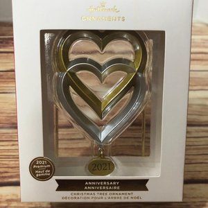 2021 Hallmark Premium Christmas Ornament Anniversary Double Hearts Dated - NEW